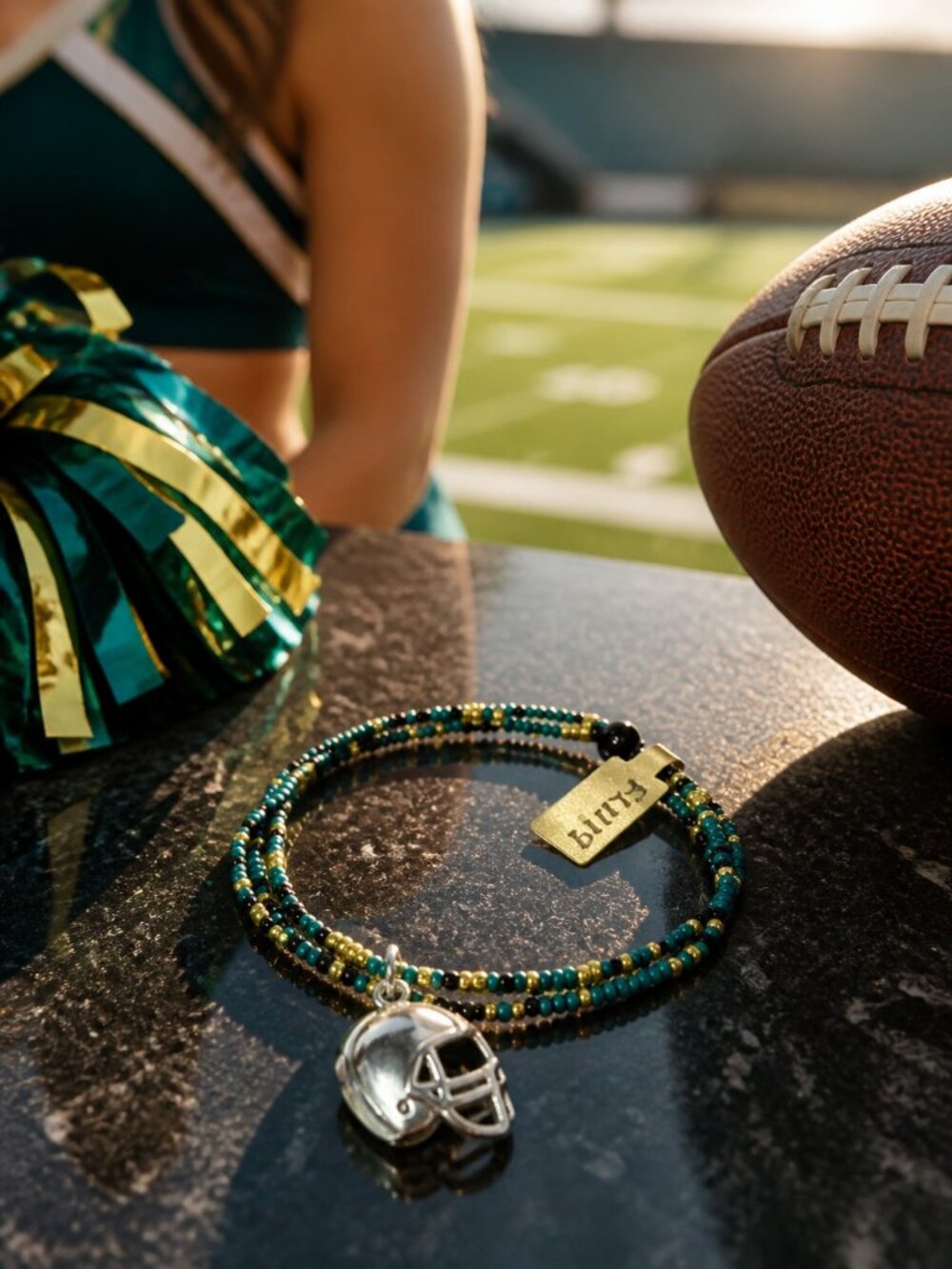 Jacksonville Jaguars Colors Helmet Charm Seed Bead Bracelet Unisex (FL1119)